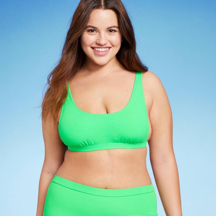 Women's Ribbed Scoop Bralette Bikini Top - Wild Fable Green