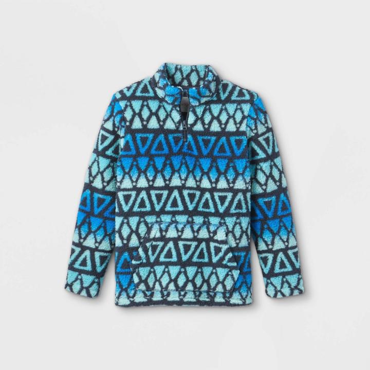 Boys' Quarter Zip Printed Mock Neck Sweatshirt - Cat & Jack Blue