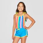 Plus Size Girls' Splatter Stripe One Piece Swimsuit With Shorts Set - Cat & Jack Blue