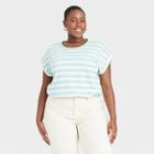 Women's Plus Size Striped Round Neck Cuffed T-shirt - Ava & Viv