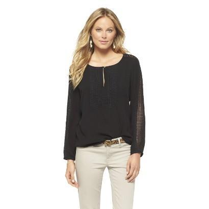 Black Rainn Women's Crochet Peasant Blouse Black