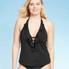 Women's Ruffle Halter Tankini Top - Kona Sol Black S, Women's,