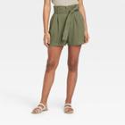 Women's High-rise Paperbag Shorts - A New Day Green Olive