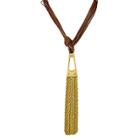 Zirconmania Zirconite Multi-strand Leather With Geometrical Metal Design Tassel Necklace - 20 - Black/gold, Brown