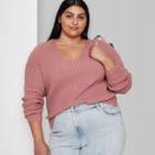 Women's Plus Size V-neck Rib Knit Pullover Sweater - Wild Fable Dusty Mauve