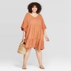 Target Women's Plus Size Short Sleeve V-neck Tiered Babydoll Dress - Universal Thread Rust X, Brown