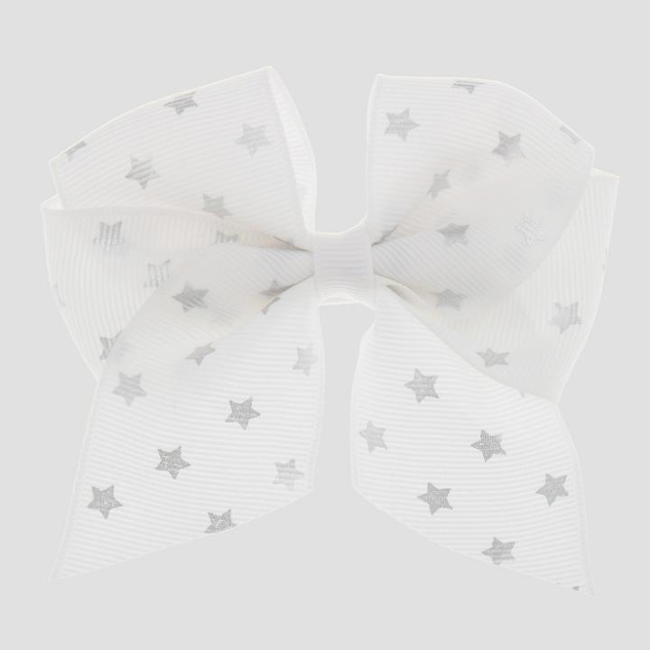 Girls' Bow With Silver Foil Print Hearts Clip - Cat & Jack White, Black