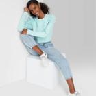Women's Puff Sleeve Crewneck Pullover Sweater - Wild Fable Blue
