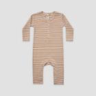 Q By Quincy Mae Baby Striped Rib Long Sleeve Romper - Ivory/clay Brown