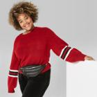 Women's Plus Size Striped Long Sleeve Crew-neck Sweater - Wild Fable Red