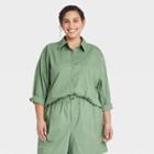 Women's Plus Size Long Sleeve Button-down Boyfriend Shirt - A New Day Olive Green