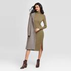 Women's Long Sleeve Mock Turtleneck Rib Knit Midi Dress - A New Day Olive Xs, Women's, Green