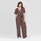 Women's Striped Short Sleeve Deep V-neck Wrap Jumpsuit - Xhilaration Black M, Women's,