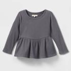 Grayson Collective Toddler Girls' Thermal Peplum Long Sleeve T-shirt - Charcoal Gray