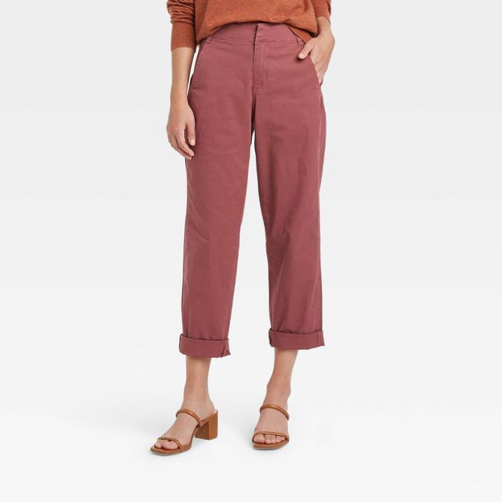 Women's High-rise Straight Chilled Out Ankle Chino Pants - A New Day Burgundy