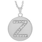 Women's Journee Collection Brass Circle Initial Pendant Necklace With Cubic Zirconia - Silver, Z (17.75), Silver