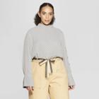 Women's Plus Size Polka Dot Long Sleeve Cowl Neck Button Blouse - Who What Wear White