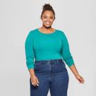 Women's Plus Size Crew Neck Long Sleeve T-shirt - Ava & Viv Turquoise