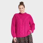 Women's Plus Size Crewneck Pullover Sweater - Ava & Viv Fuchsia X, Pink