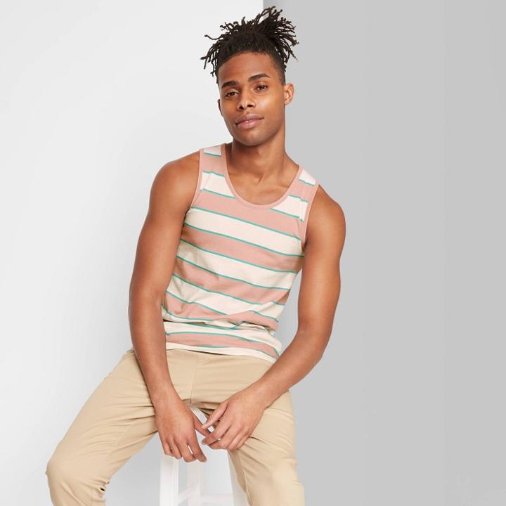 Men's Striped Regular Fit Crewneck Tank Top - Original Use Pink