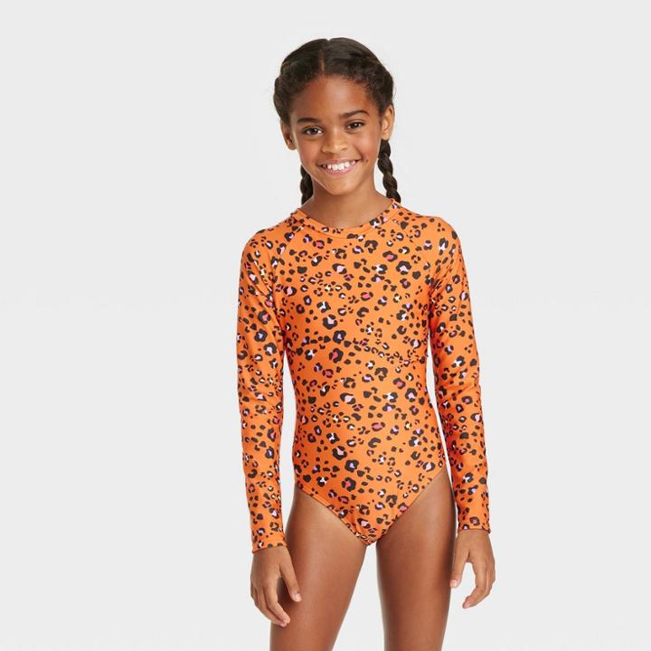Girls' Spots Of Fun Long Sleeve One Piece Rash Guard Swimsuit - Cat & Jack