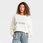 Grayson Threads Women's Conquer With Kindness Cropped Graphic Sweatshirt - Cream