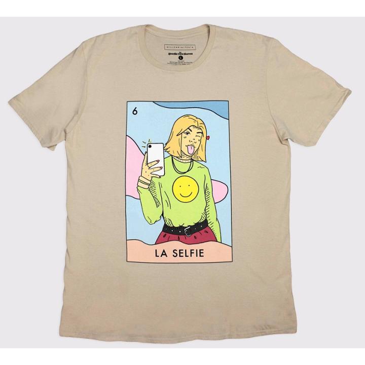 Millennial Latino Cards Men's La Selfie Short Sleeve Graphic T-shirt - Beige