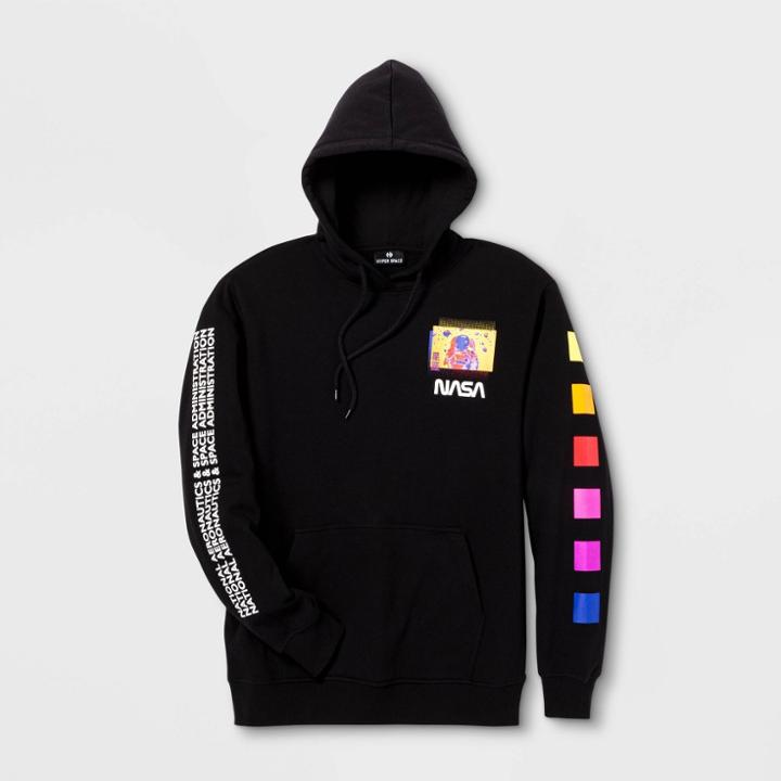 Men's Nasa Graphic Hooded Fleece Sweatshirt - Black S, Men's,