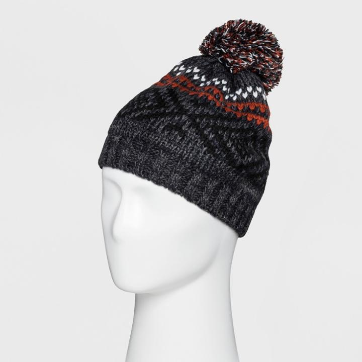 Men's Fairisle Beanie With Fleece Lined Beanies - Goodfellow & Co Grey/orange