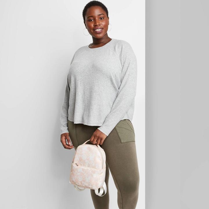Women's Plus Size Long Sleeve Waffle T-shirt - Wild Fable Heather Gray
