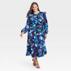 Women's Plus Size Ruffle Long Sleeve Dress - Who What Wear Black Floral