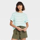 Women's Striped Short Sleeve Linen T-shirt - A New Day