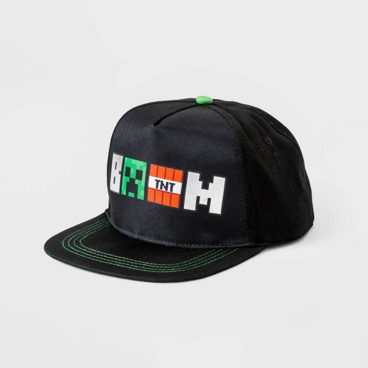 Boys' Minecraft Flat Brim Baseball Hat - Black