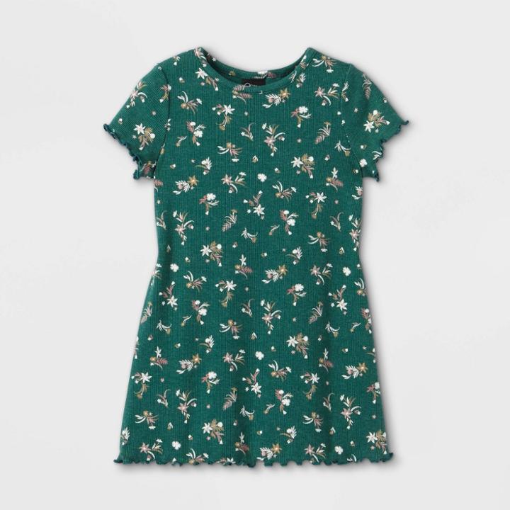 Toddler Girls' Ribbed Short Sleeve Dress - Art Class Dark Green