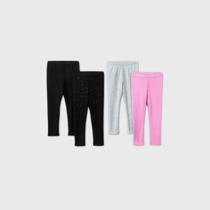 Toddler Girls' 4pk Sparkle Leggings - Cat & Jack Black/pink/gray 3t, Black/gray/pink