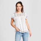 Women's Striped Flutter Sleeve Embroidered Blouse - Knox Rose White