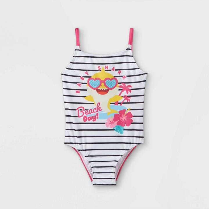 Toddler Girls' Baby Shark One Piece Swimsuit - Pink