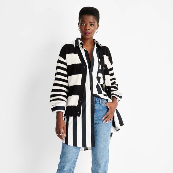 Women's Striped Slouchy Cardigan - Future Collective With Kahlana Barfield Brown Black/white Xxs