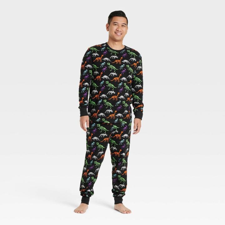Men's Tall Halloween Dino Skeletons Family Pajama Set - Hyde & Eek! Boutique Black
