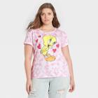 Women's Tweety Plus Size Hearts Short Sleeve Graphic T-shirt - Pink