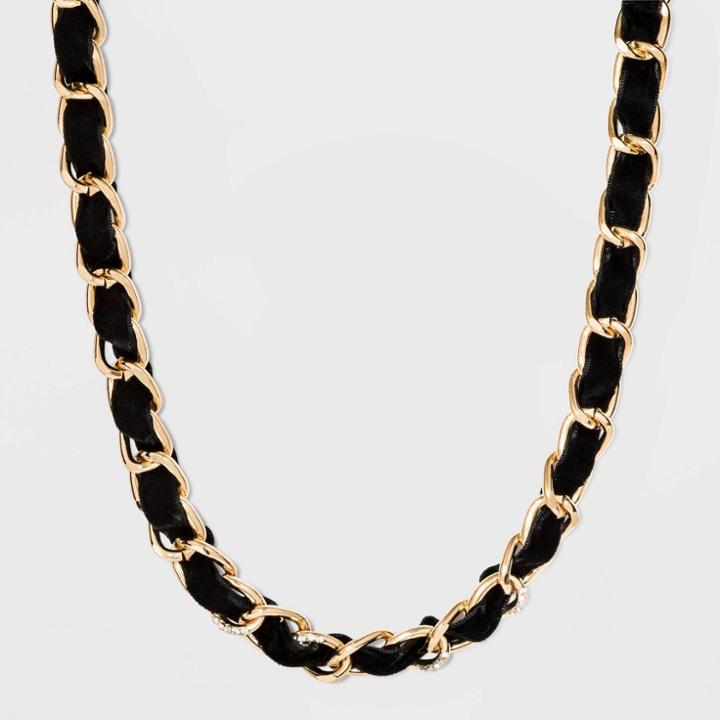 Chain With Woven Velvet Ribbon Statement Necklace - A New Day Black