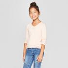 Girls' Long Sleeve Cinched Front T-shirt - Art Class Beige