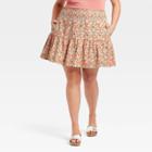 Women's Plus Size High-rise Tiered Mini A-line Skirt - Universal Thread Coral Pink Floral