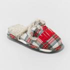 Girls' Nina Oso Plaid Slide Holiday Slippers - Wondershop 7-8,
