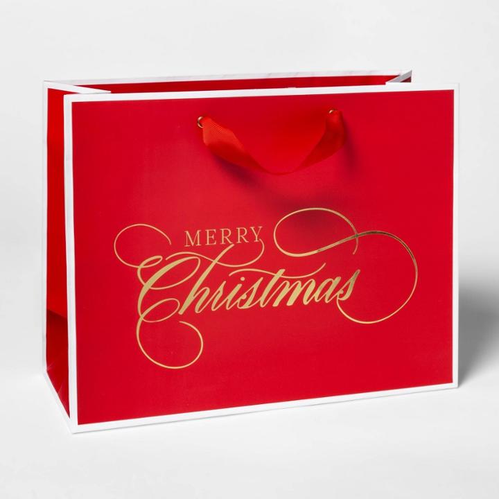 Red With Gold Merry Christmas Large Vogue Gift Bag - Sugar Paper , Gold Red