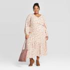 Women's Plus Size Floral Print Long Sleeve V-neck Midi Dress - Universal Thread Cream 4x, Women's, Size: