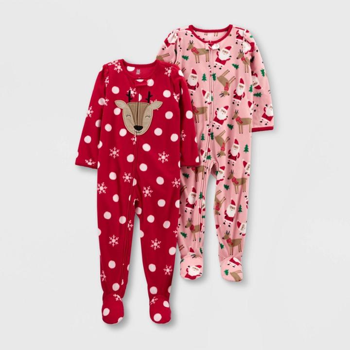Baby Girls' Santa Fleece Footed Pajama - Just One You Made By Carter's Pink/red