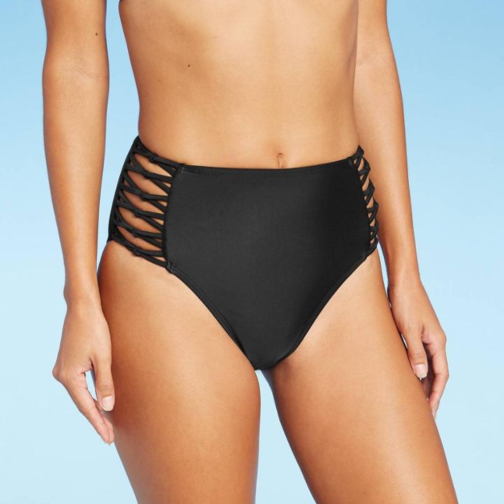 Juniors' Strappy Knotted High Waist Cheeky Bikini Bottom - Xhilaration Black