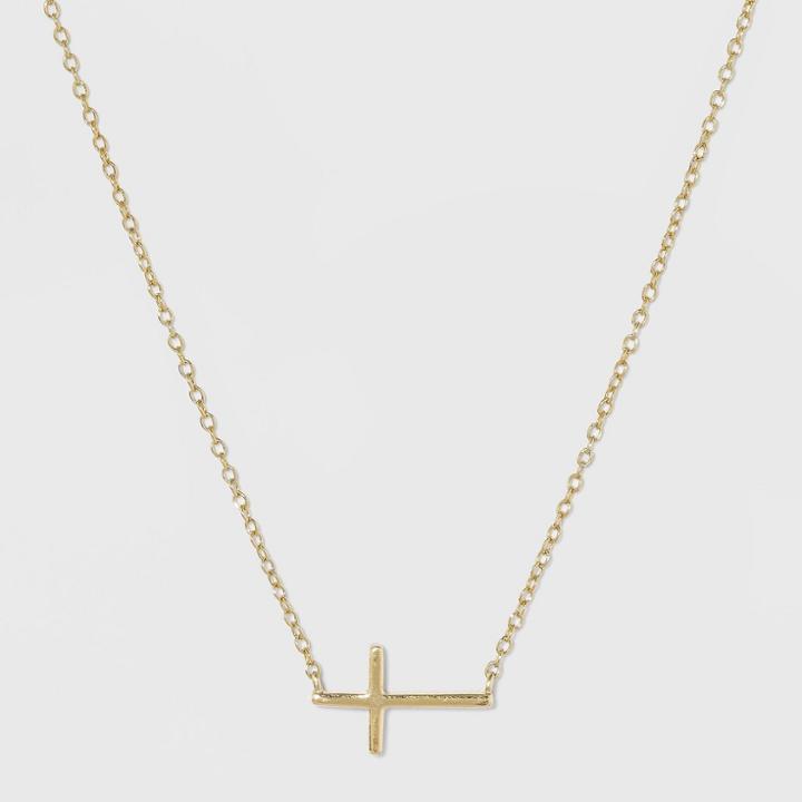 Target Sterling Silver Horizontal Cross Station Necklace - Gold, Girl's