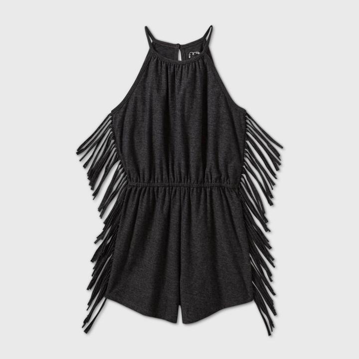 Girls' Knit Fringe Romper - Art Class Black